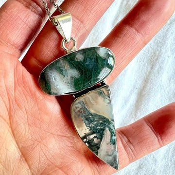 925 Earth Stone Moss Agate Pendant Necklace