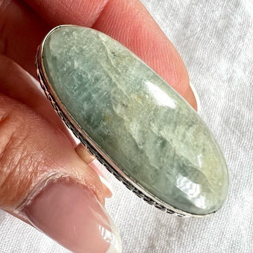 925 Massive Aquamarine Long Oval Ring 6