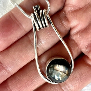 925 Silver Flash Labradorite Dome Necklace Pendant