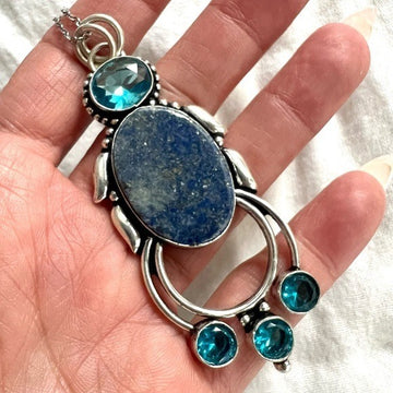 925 Lapis Lazuli + Swiss Blue Topaz NECKLACE pendant