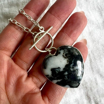 925 WILD BUFFALO JASPER Heart ❤️ Toggle Pendant Necklace