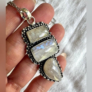 925 Triple Peach Flash Moonstone Necklace Pendant