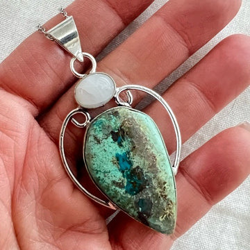925 Chrysocolla + Moonstone Pendant Necklace