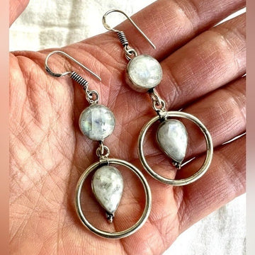 925 Stunning Rainbow Flash Moonstone Earrings