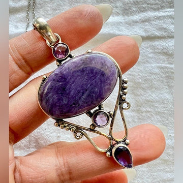 925 Ornamental Charoite Pendant Necklace