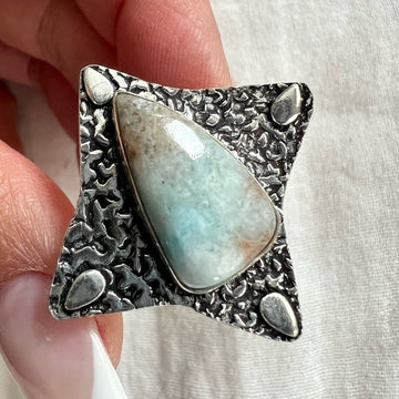 925 Pale Caribbean Larimar OOAK Ring 9.5