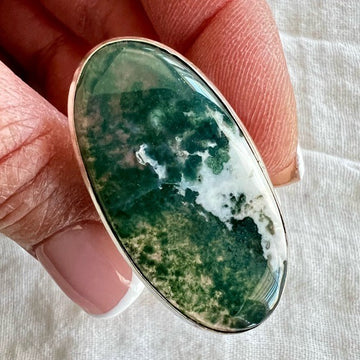 925 Earth Stone Moss Agate Ring 5.75