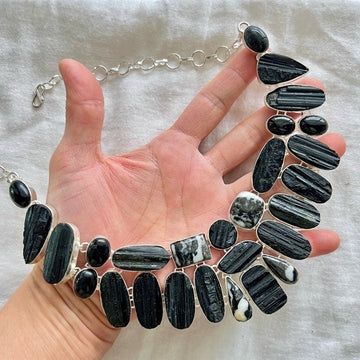 925 RAW Black Tourmaline + Buffalo Jasper GODDESS Necklace