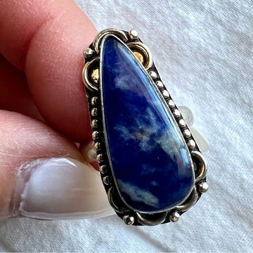 925 Spiritual Sodalite Ornate Teardrop Ring 8.75