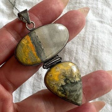 925 Antiqued Bumble Bee Jasper Pendant Necklace