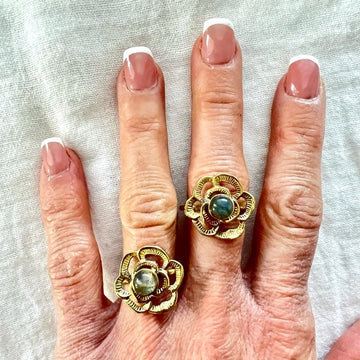 Gold Brass Flower Flash Labradorite Ring 5 1/2, 8