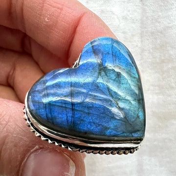 925 Blue Flash Labradorite ❤️ Heart Ring 8.5