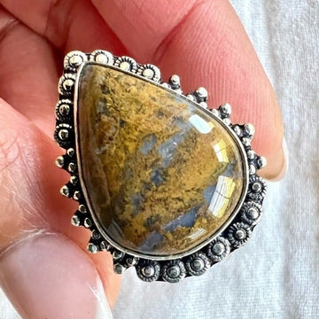 925 CONFIDENCE Yellow Moss Agate Ring 9
