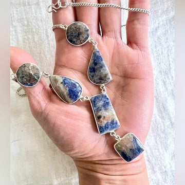 925 Spiritual Sodalite w/ Hackmanite 5 Stone Necklace