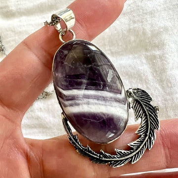 925 Dream Amethyst Feather Pendant Necklace