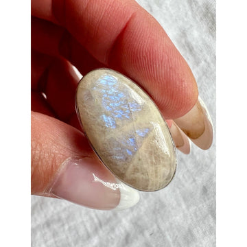 925 OMG Gorgeous! Blue Flash PEACH MOONSTONE Ring 6.5