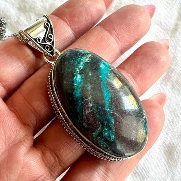 925 Truth Stone Ornate Chrysocolla Necklace Pendant