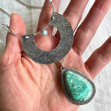 925 Ornate Chrysocolla + Larimar Necklace Pendant