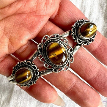 925 Solar Chakra Courage! Triple Tigers Eye Bracelet Cuff