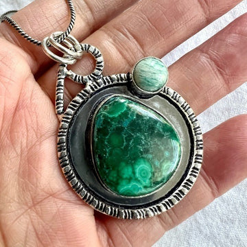 925 Malachite Chrysocolla w/ Larimar Portal Pendant Necklace