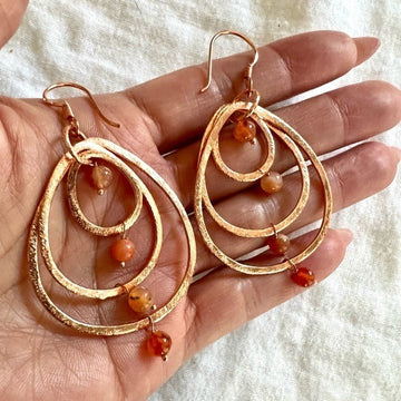 COPPER! Triple Hoop Carnelian Earrings