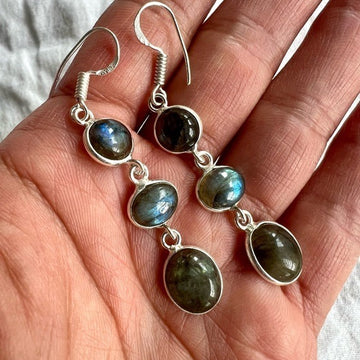 925 Feminine Dainty Flash Labradorite Dangle Earrings