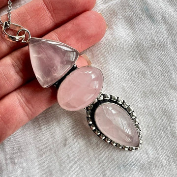 925 LOVE! Triple Rose Quartz Pendant Necklace
