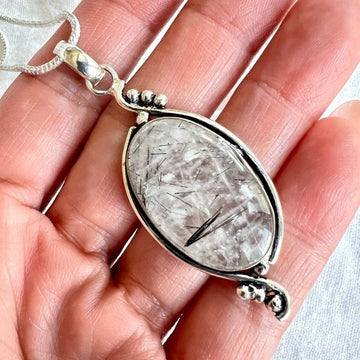 925 Yin Yang Tourmalated Quartz Pendant Necklace