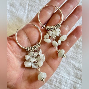 925 Gorgeous Rainbow Moonstone Dangle HOOP Earrings
