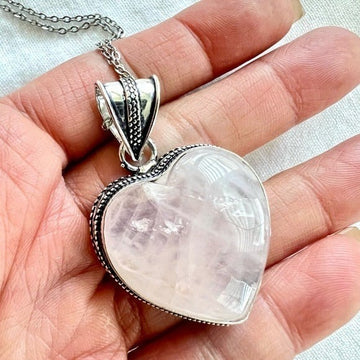 925 LOVE Rose Quartz Heart ❤️ Pendant Necklace