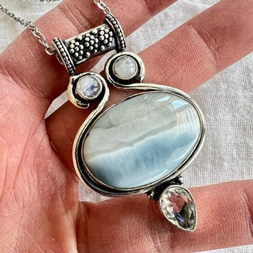925 Gorgeous Detail! Peruvian Owyhee Opal + Topaz Necklace Pendant