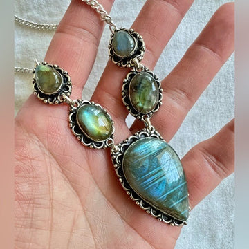 925 Rainbow Flash Labradorite Healing Frequency Necklace