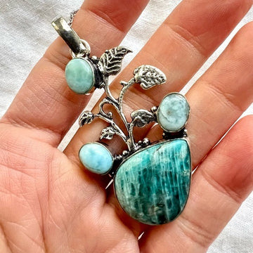 925 Nature Inspired Caribbean Larimar Pendant Necklace