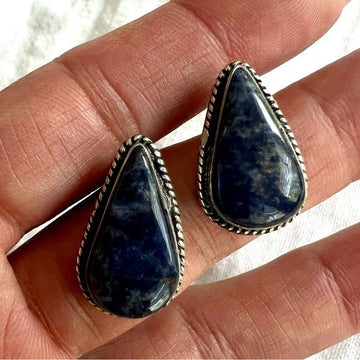 925 Spiritual SODALITE Teardrop Stud Earrings