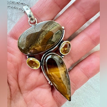 925 Courage! Tigers Eye Dagger Pendant Necklace