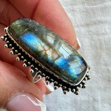 925 STUNNING Flash Labradorite Ring 7 1/4