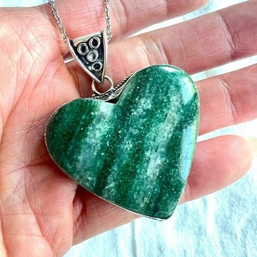 925 Money Flow Adventurine Heart ❤️ Pendant Necklace