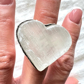 925 Raw Selenite Heart Ring 5
