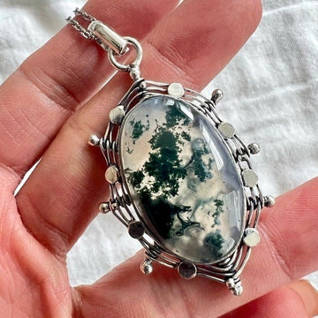 925 Organic Moss Agate Pendant Necklace