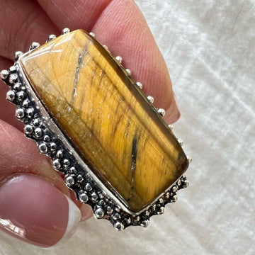 925 Solar Power Tigers Eye Ring 7.5