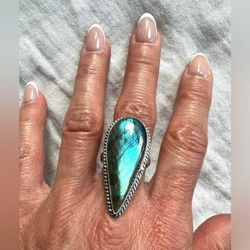 925 OMG! BRIGHT AQUA Flash Labradorite Ring 8