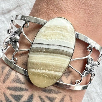 925 Blonde African Zebra Calcite Cuff Bracelet