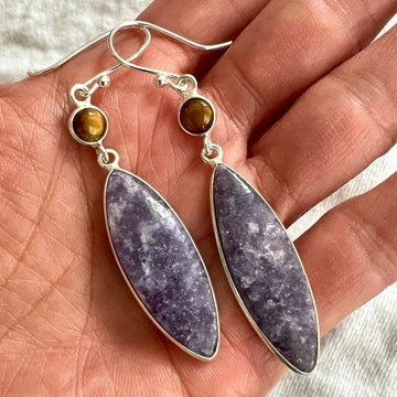 925 Galaxy Lepidolite + Tigers Eye Marquis Earrings