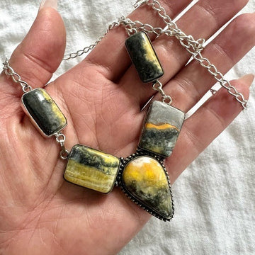 925 Creative Flow Bumble Bee Jasper 5 Stone Necklace