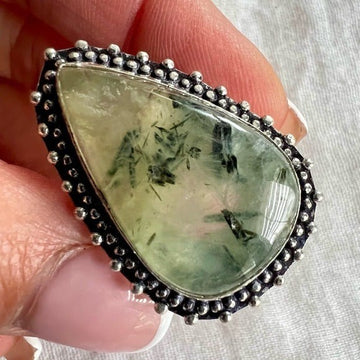 925 Heart Chakra Prehnite w/ Epidote Ring 6.25