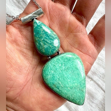925 HUGE! Peacemaker Double Amazonite Necklace Pendant