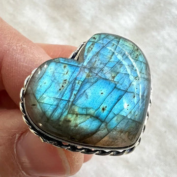925 Aqua Flash Labradorite ❤️ Heart Ring 10