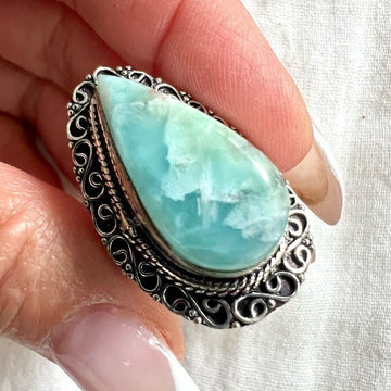 925 WOW! Beautiful Ornate Caribbean Larimar Ring 7.25