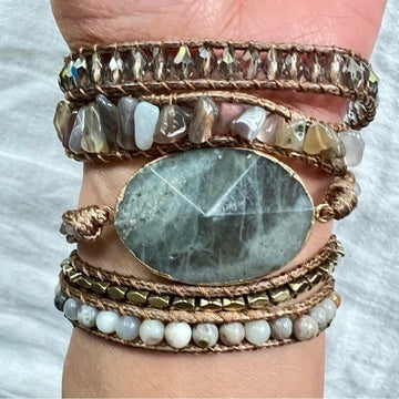 Labradorite + Botswana Agate Wrap Bracelet