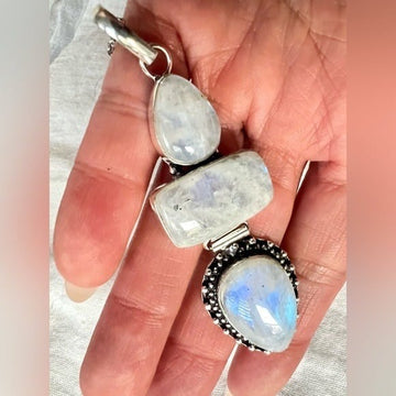925 Triple Rainbow Flash Moonstone Pendant